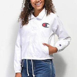 Champion White Crop Coaches Jacket